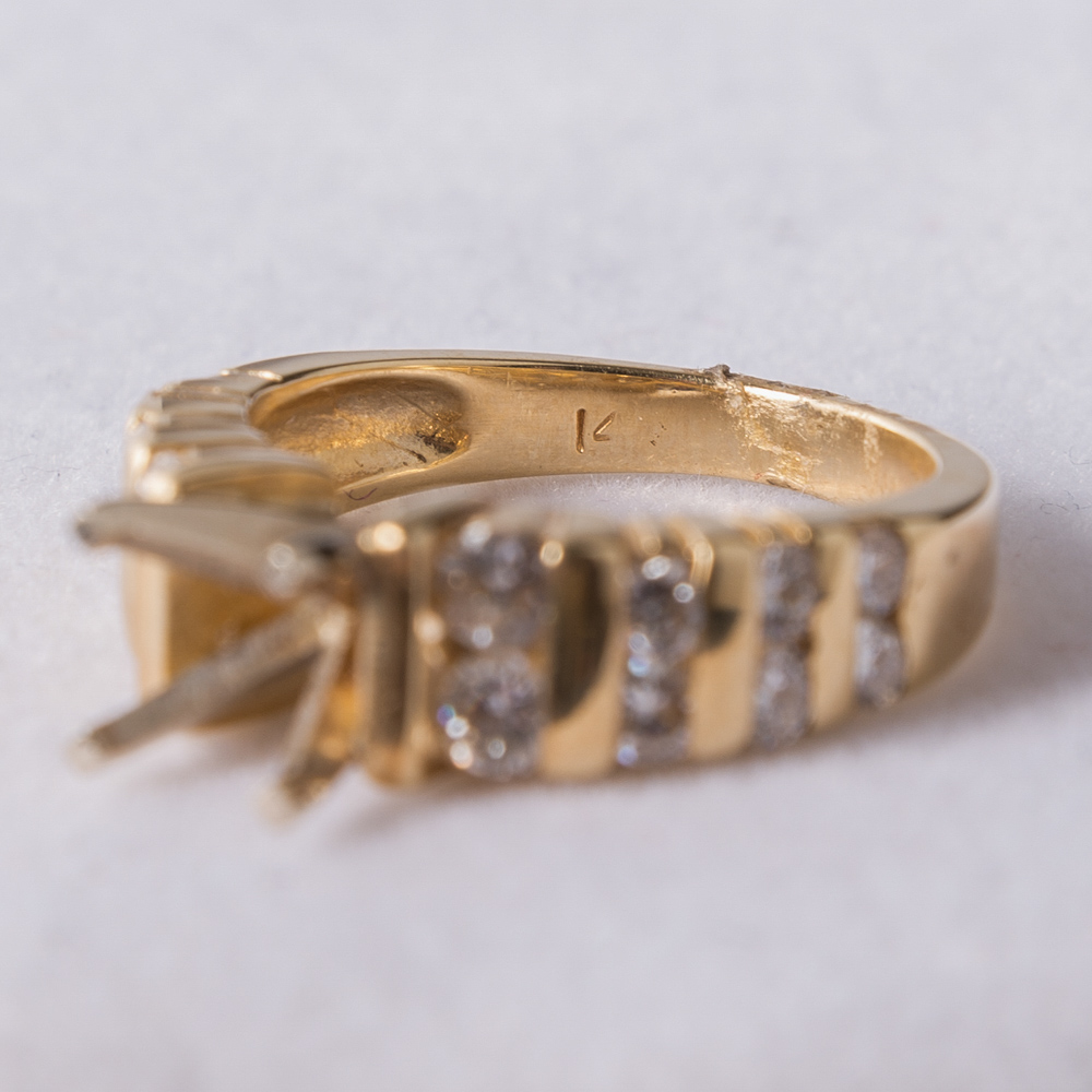 14K Yellow Gold Semi Mount Engagement Ring Setting