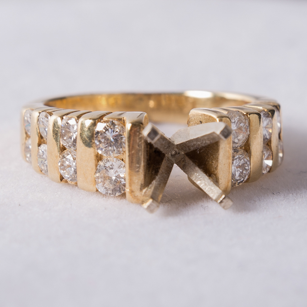 14K Yellow Gold Semi Mount Engagement Ring Setting