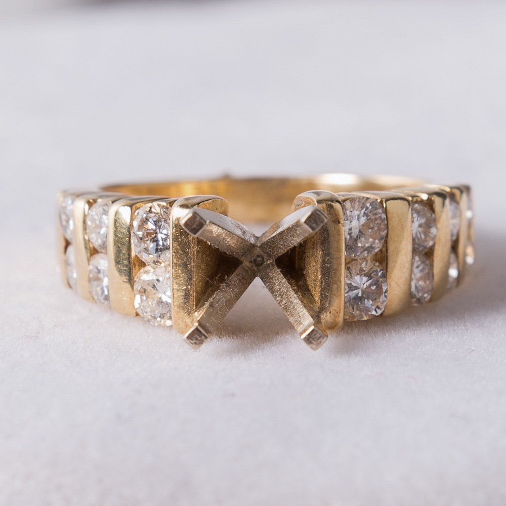 14K Yellow Gold Semi Mount Engagement Ring Setting