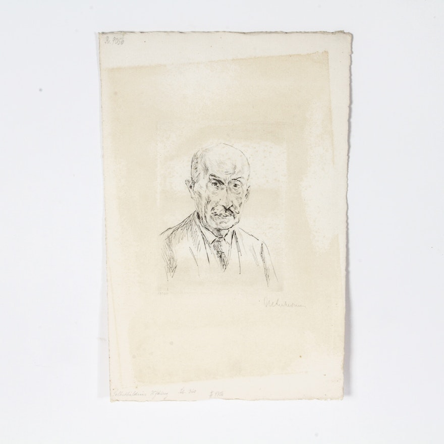 Max Liebermann Drypoint Etching on Paper "Selbstbildnis des Fünfundsiebzigjährigen"