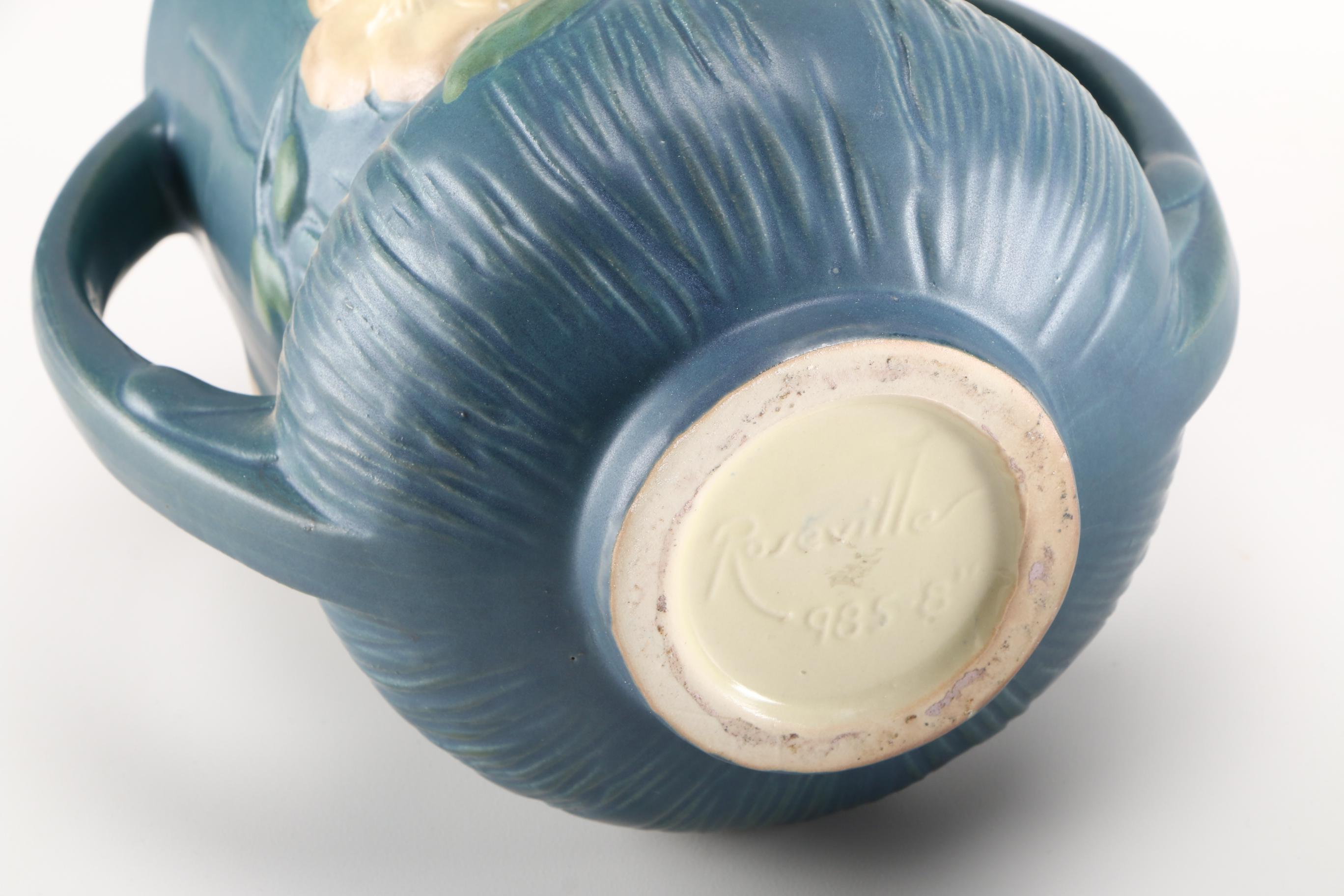 Vintage Roseville Pottery "White Rose" Vases and "Freesia" Jardiniere