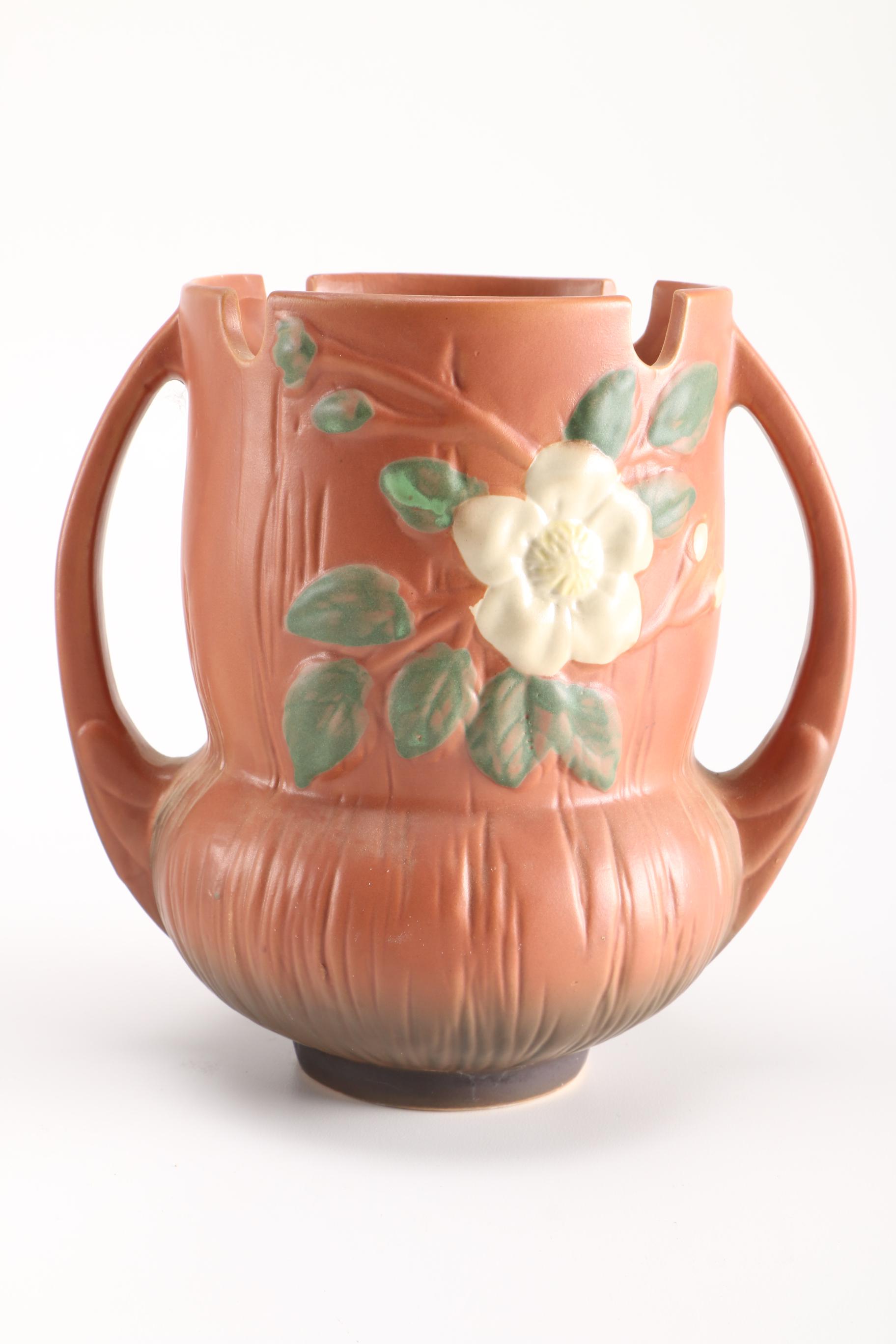 Vintage Roseville Pottery "White Rose" Vases and "Freesia" Jardiniere