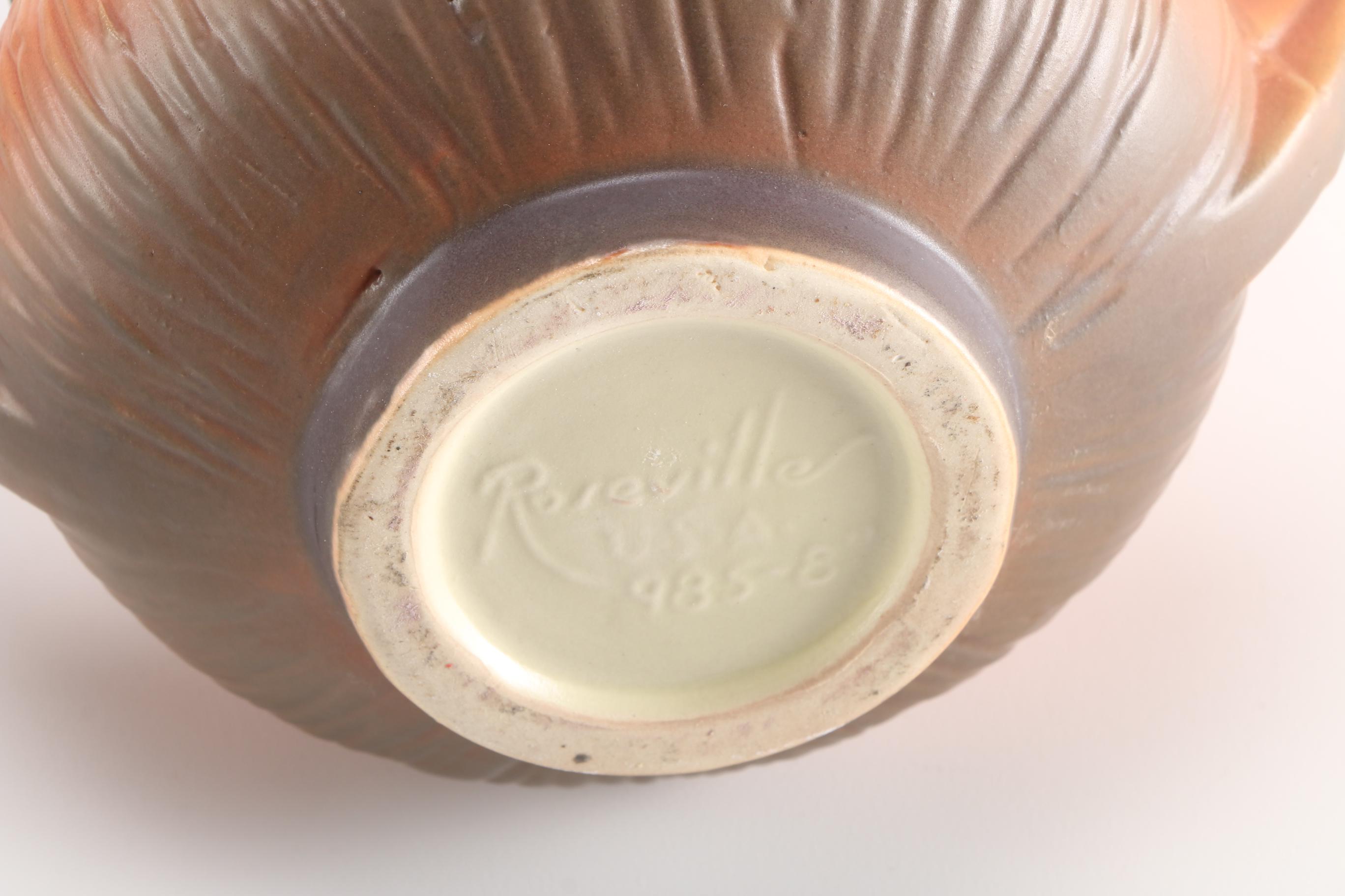 Vintage Roseville Pottery "White Rose" Vases and "Freesia" Jardiniere