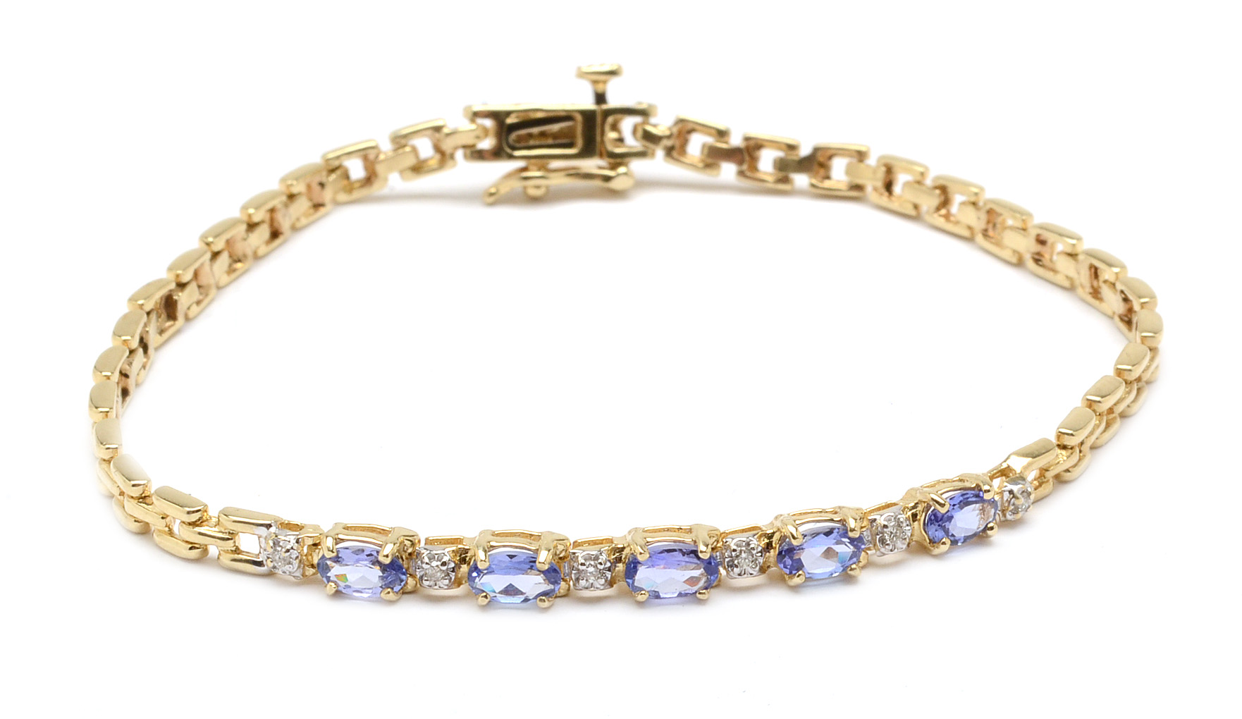 14K Yellow Gold Diamond Tanzanite Linked Bracelet