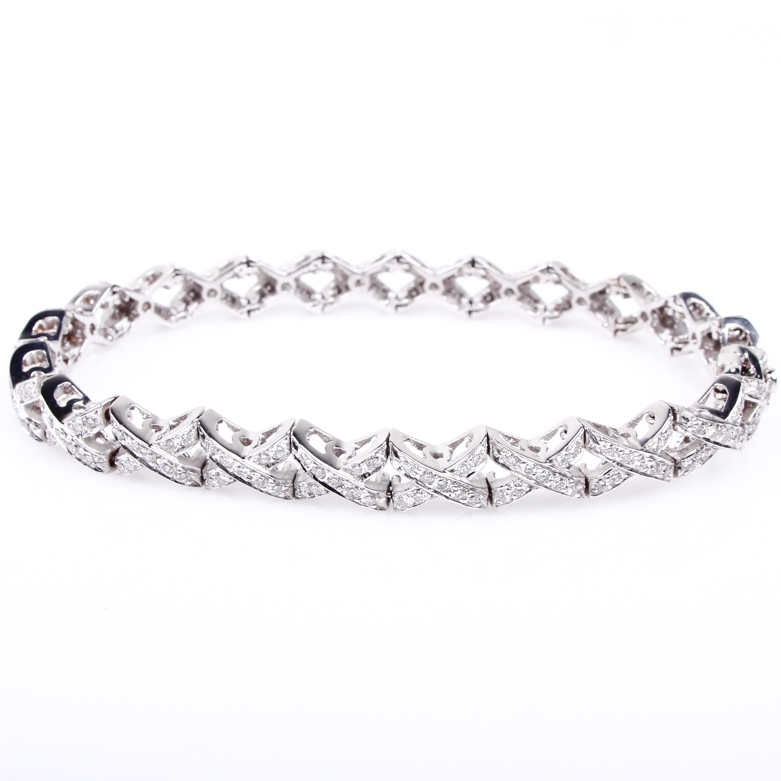 18K White Gold and 1.60 CTW Diamond "X" Link Tennis Bracelet