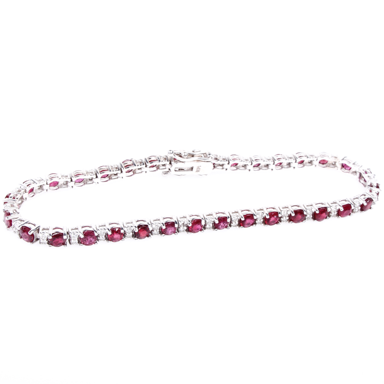 14K White Gold, Ruby, and Diamond Tennis Bracelet