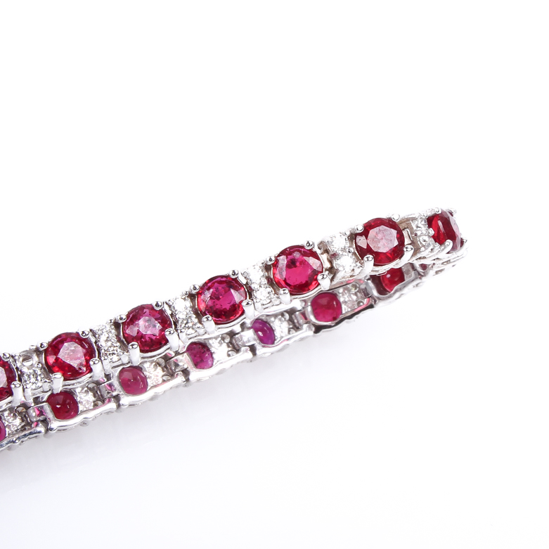 14K White Gold, Ruby, and Diamond Tennis Bracelet