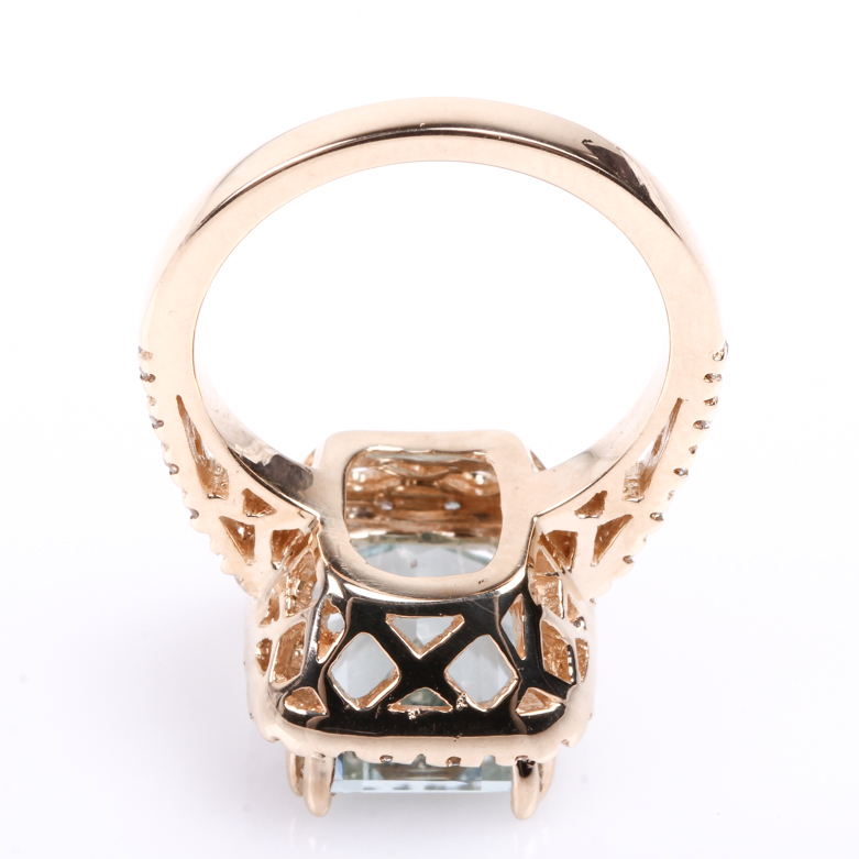 14K Yellow Gold, Aquamarine, and Diamond Cocktail Ring