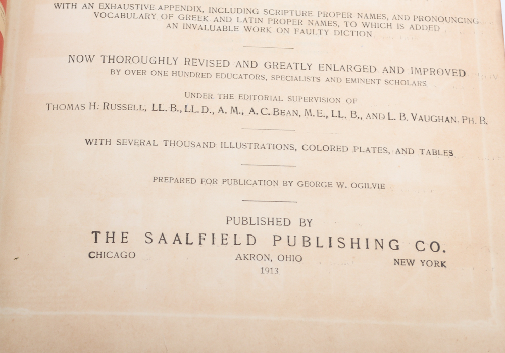 1913 Leatherbound Websters  Dictionary with Illustrations