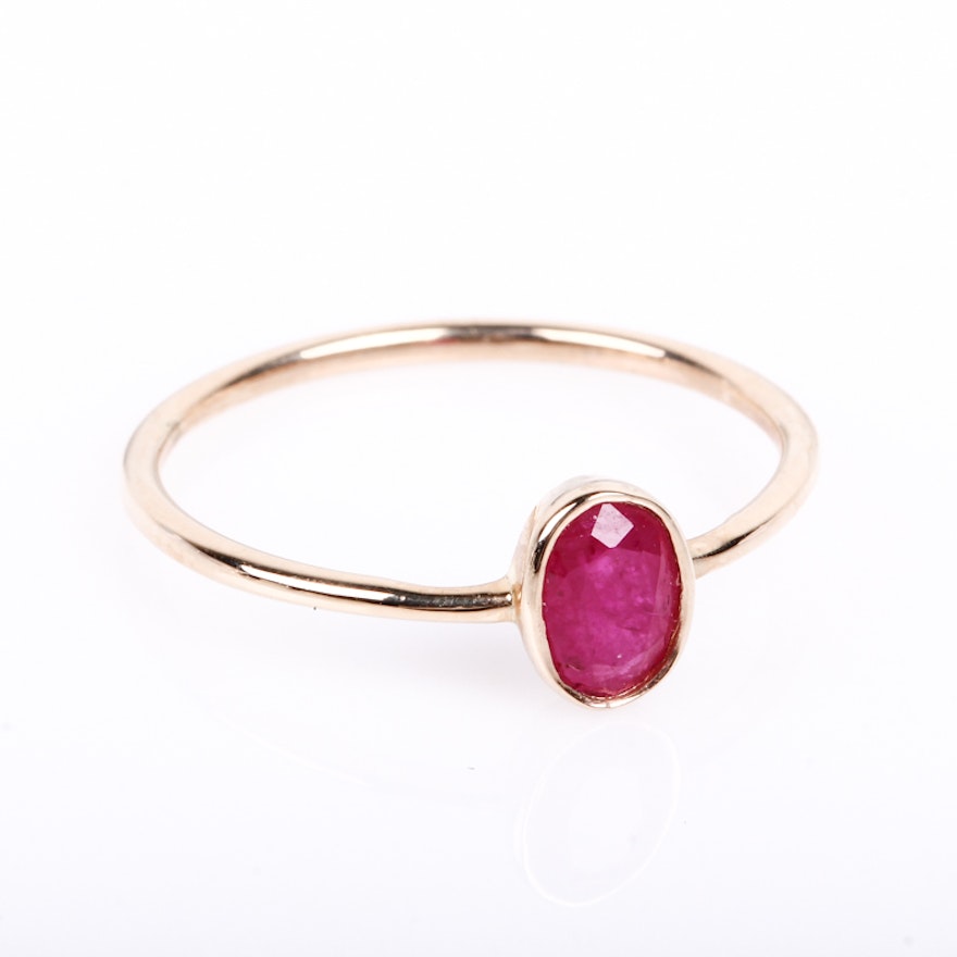 14K Yellow Gold and Ruby Solitaire Ring