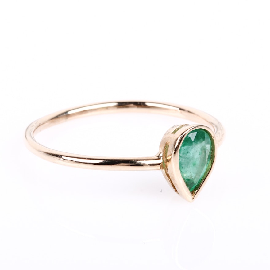 14K Yellow Gold and Bezel Set Emerald Solitaire Ring