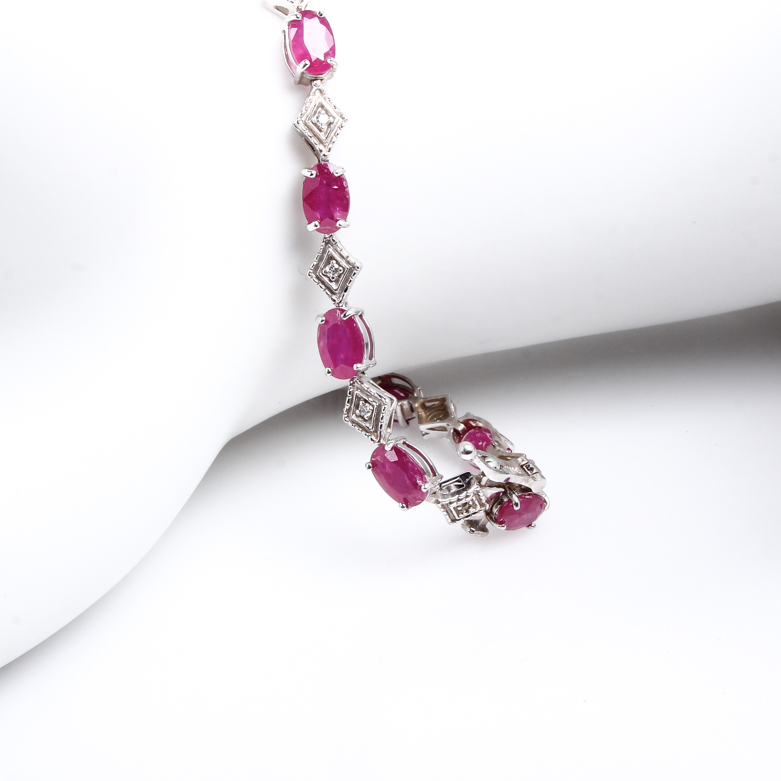 14K White Gold, Ruby, and Diamond Tennis Bracelet