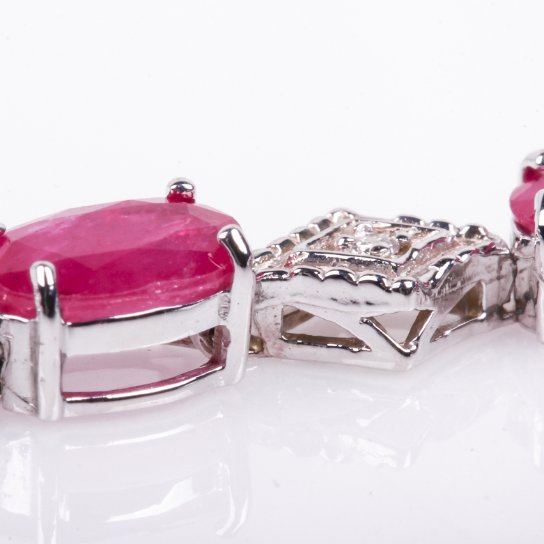 14K White Gold, Ruby, and Diamond Tennis Bracelet