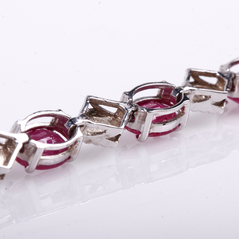 14K White Gold, Ruby, and Diamond Tennis Bracelet