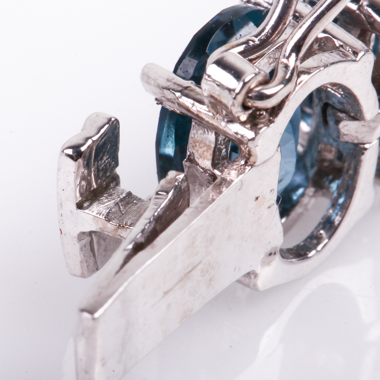 14K White Gold and Blue Topaz Tennis Bracelet