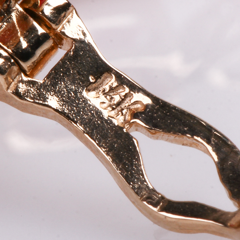 14K Yellow Gold, Coral, and Diamond Tennis Bracelet