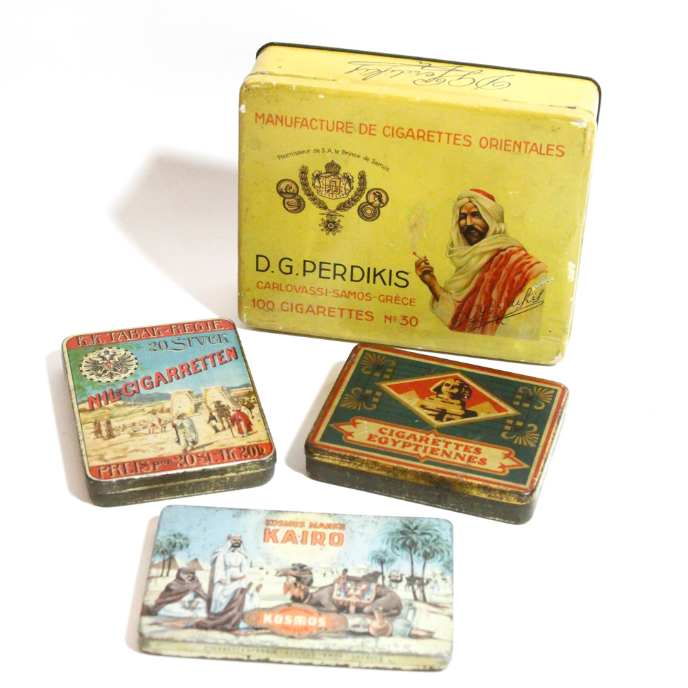 Vintage Cigarette Tins Featuring "Kosmos Marke Kairo" Case
