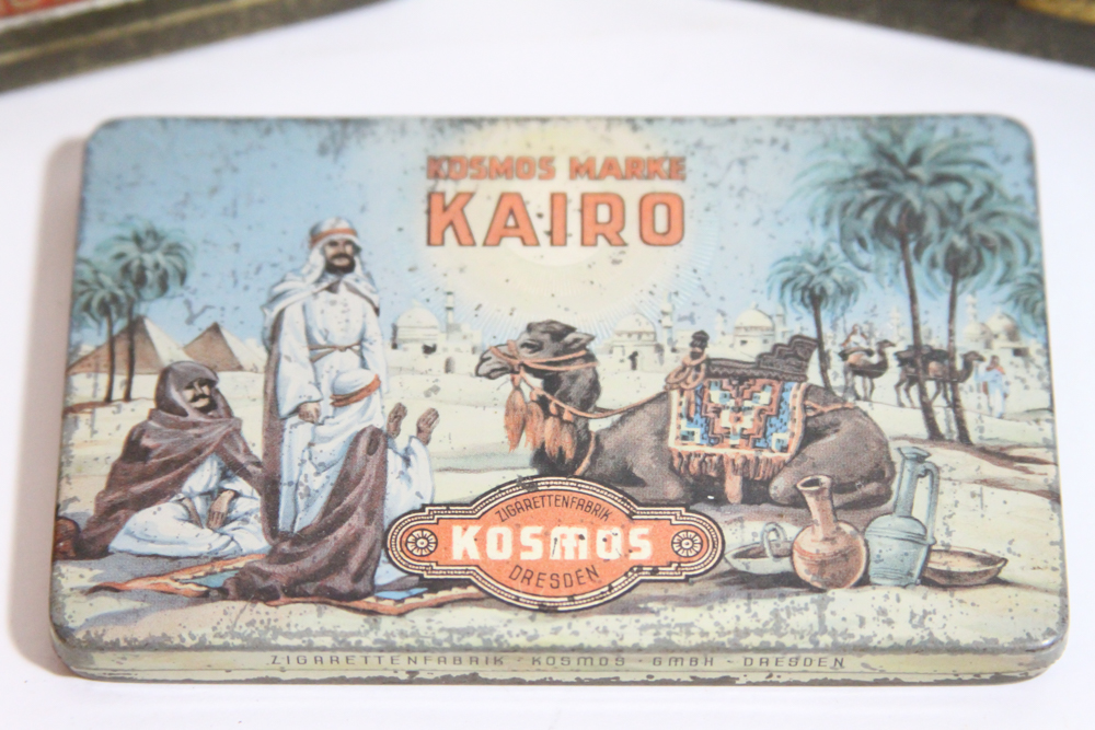 Vintage Cigarette Tins Featuring "Kosmos Marke Kairo" Case