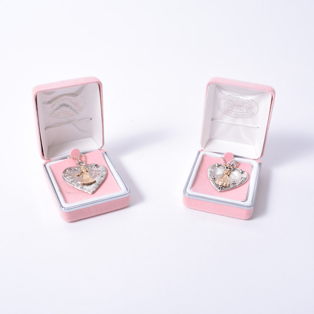 Sterling Silver Cinderella and Belle Disney Princess Pendants on Chain