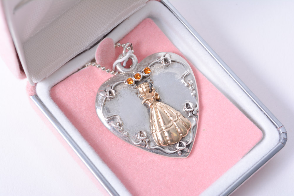 Sterling Silver Cinderella and Belle Disney Princess Pendants on Chain