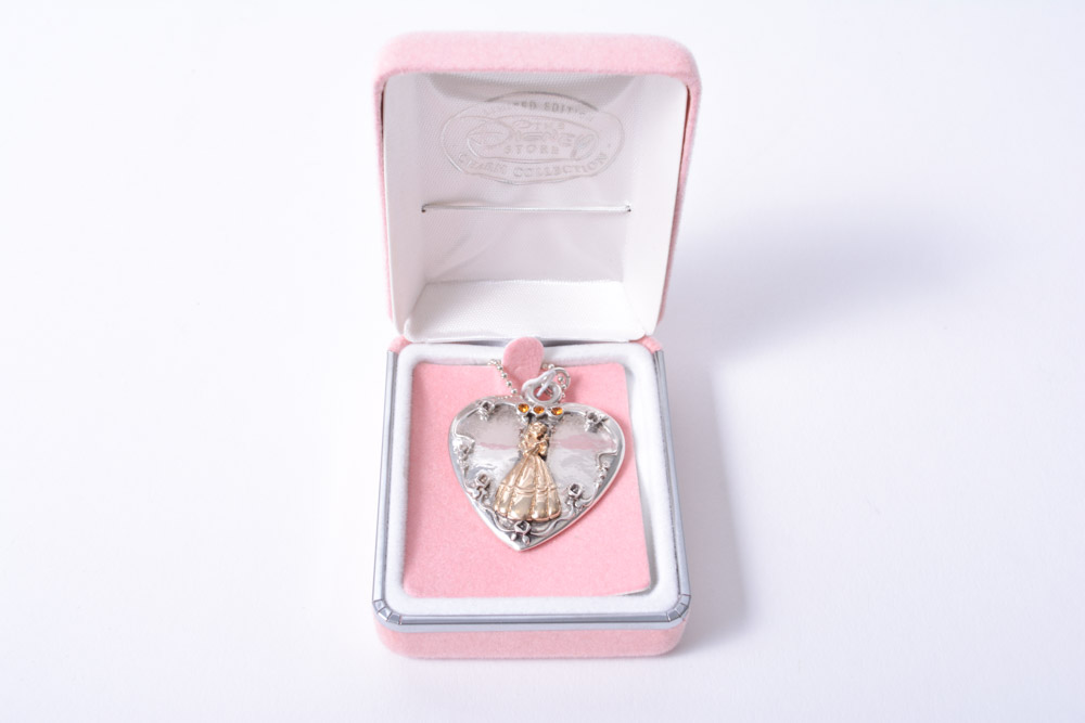 Sterling Silver Cinderella and Belle Disney Princess Pendants on Chain