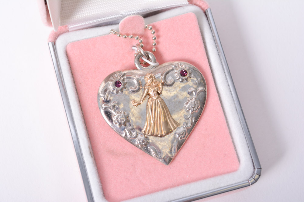 Sterling Silver Cinderella and Belle Disney Princess Pendants on Chain
