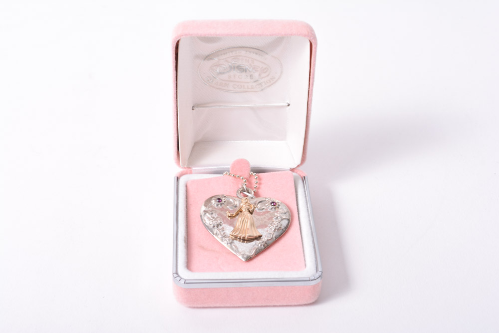 Sterling Silver Cinderella and Belle Disney Princess Pendants on Chain