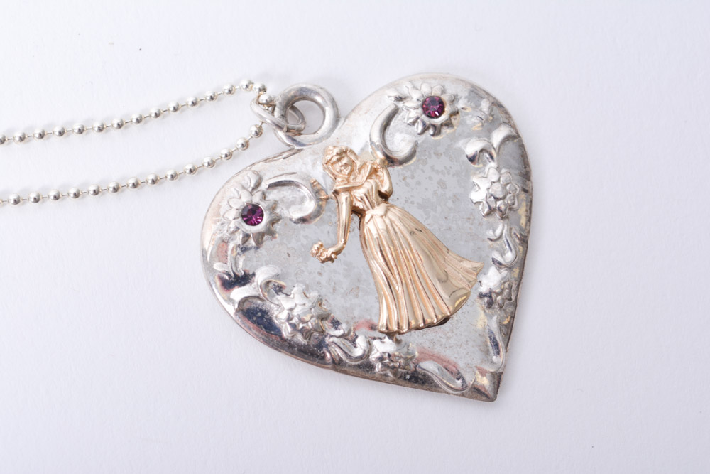Sterling Silver Cinderella and Belle Disney Princess Pendants on Chain