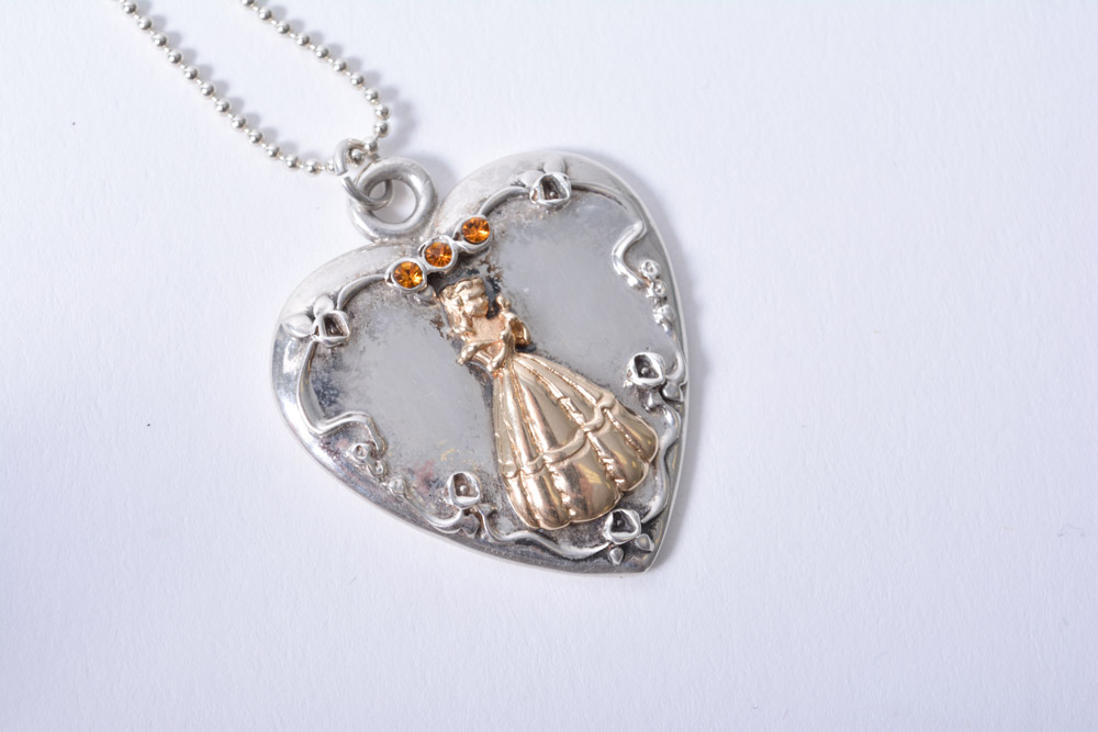 Sterling Silver Cinderella and Belle Disney Princess Pendants on Chain