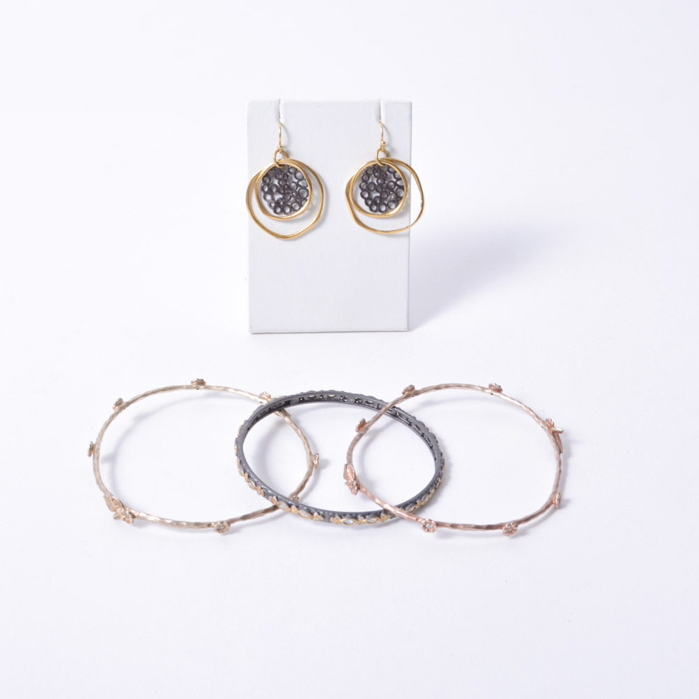 Gold Over Sterling Silver Bangle Bracelets and Hoop Drop Earrings