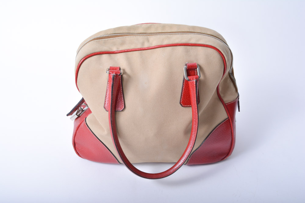 Prada Bowling Bag Handbag with Lock and Key