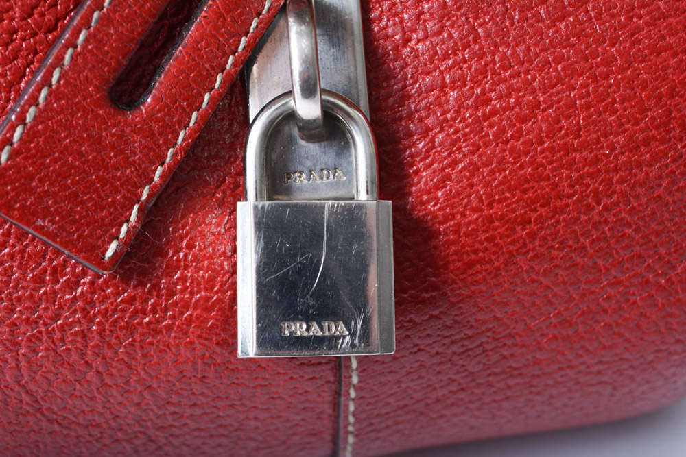 Prada Bowling Bag Handbag with Lock and Key