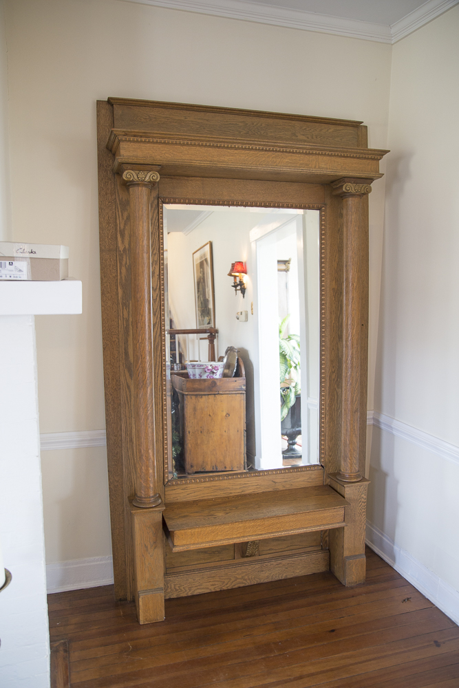 Federal Style Oak Framed Pier Mirror With Bench
