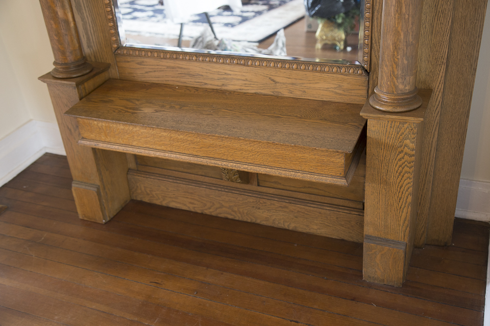 Federal Style Oak Framed Pier Mirror With Bench