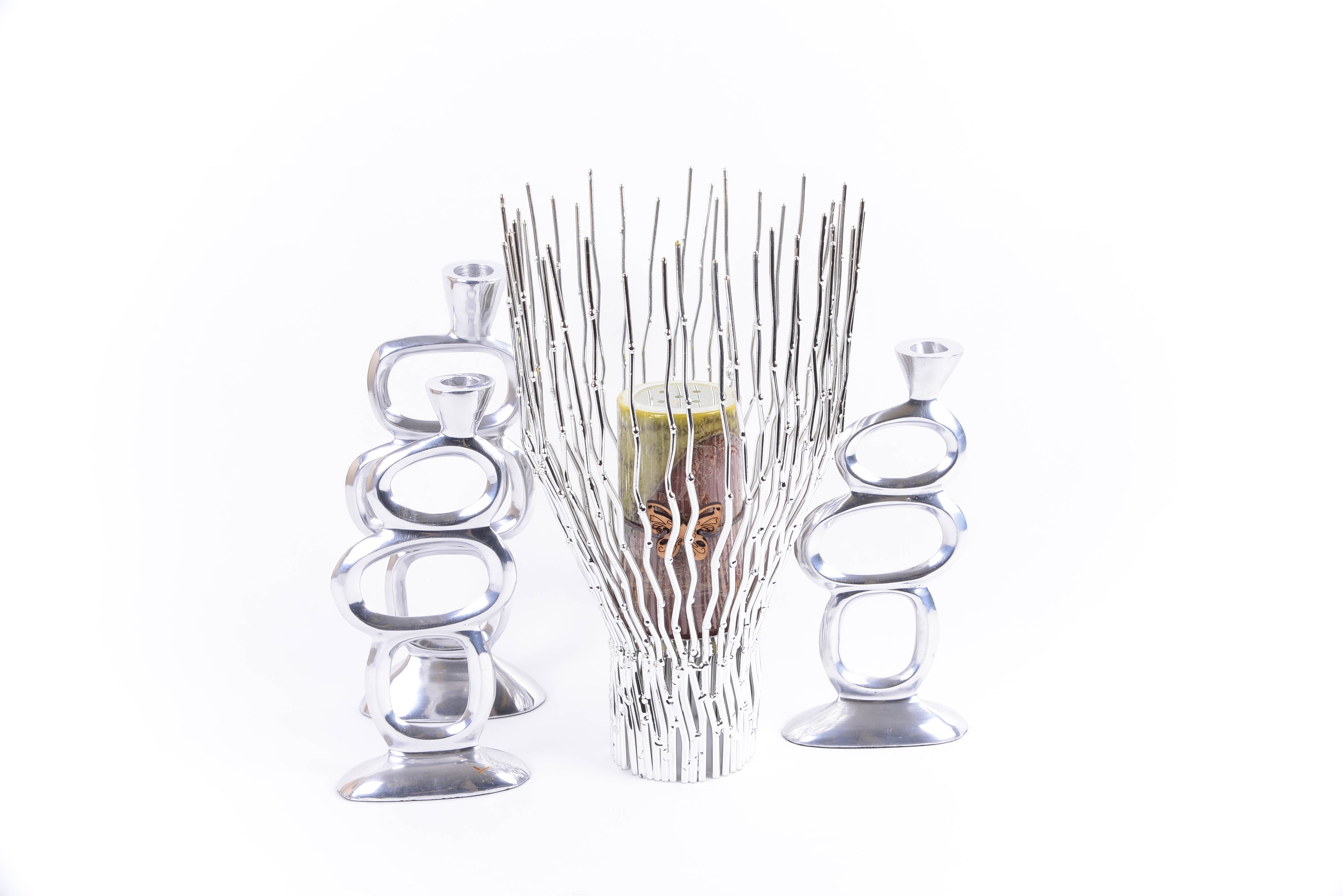 Modernist Tree Branch Form Silver Tone Candleholder with Modern Candleholders