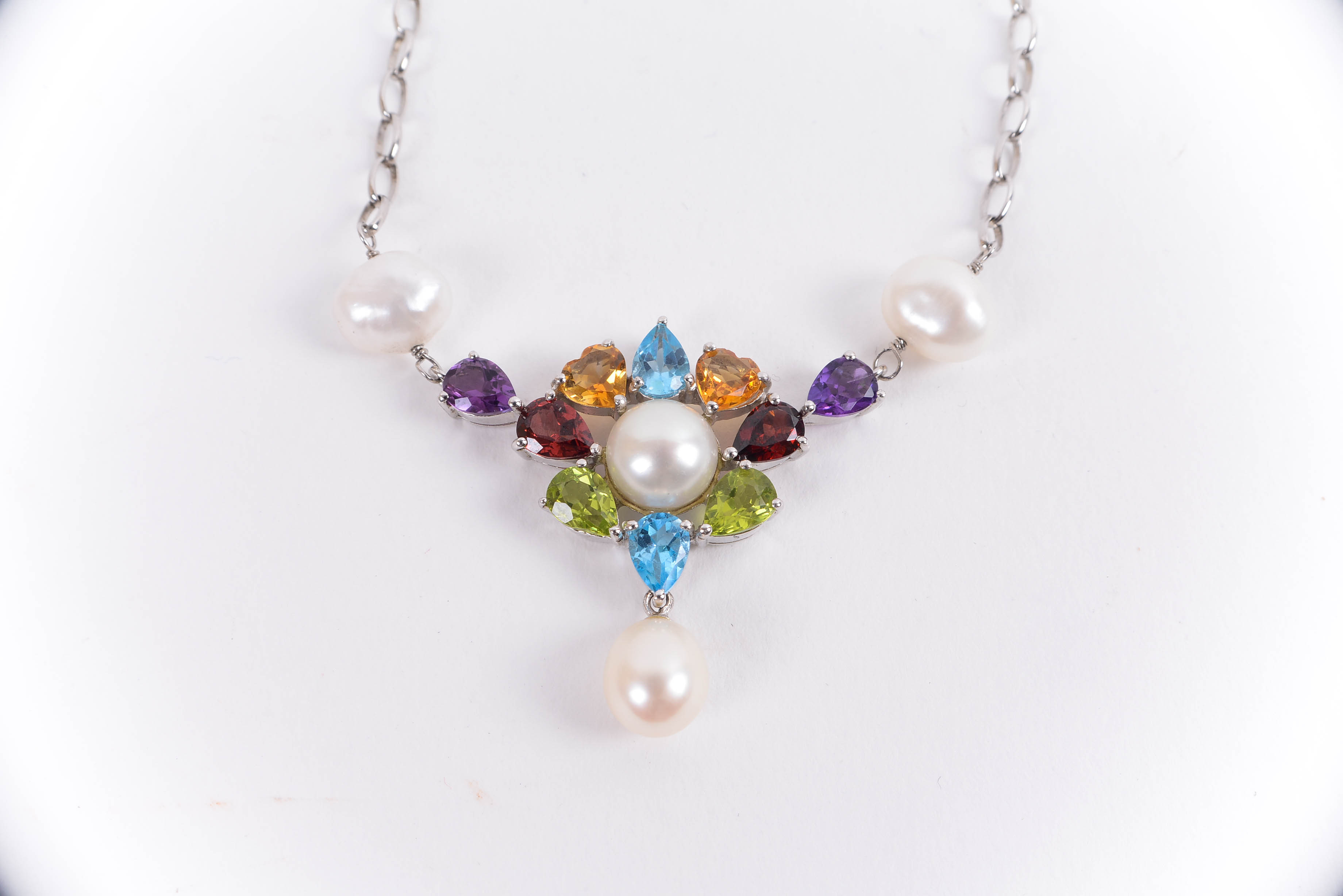 Sterling Silver, Gemstones and Pearl Necklace by Ross Simons