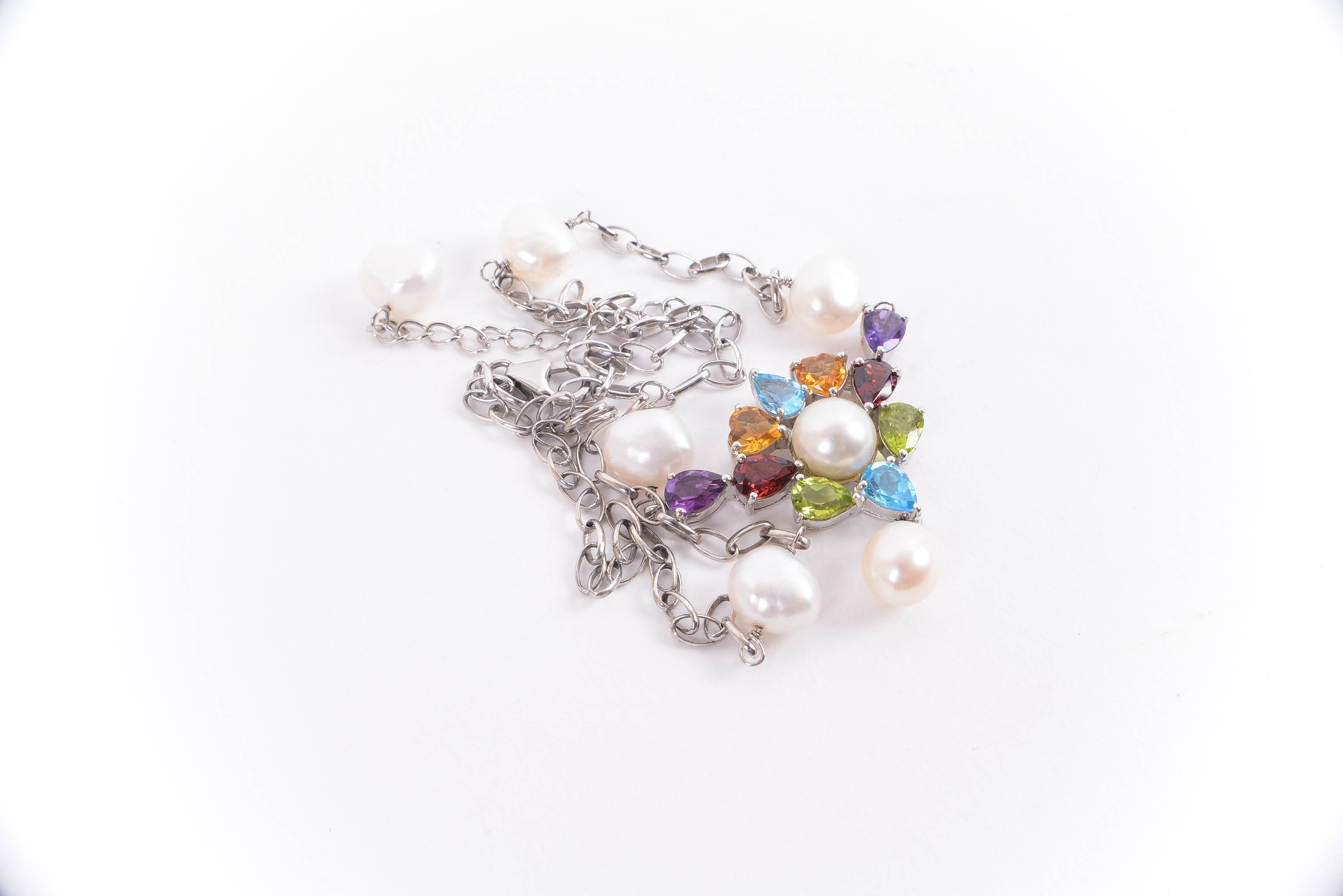 Sterling Silver, Gemstones and Pearl Necklace by Ross Simons