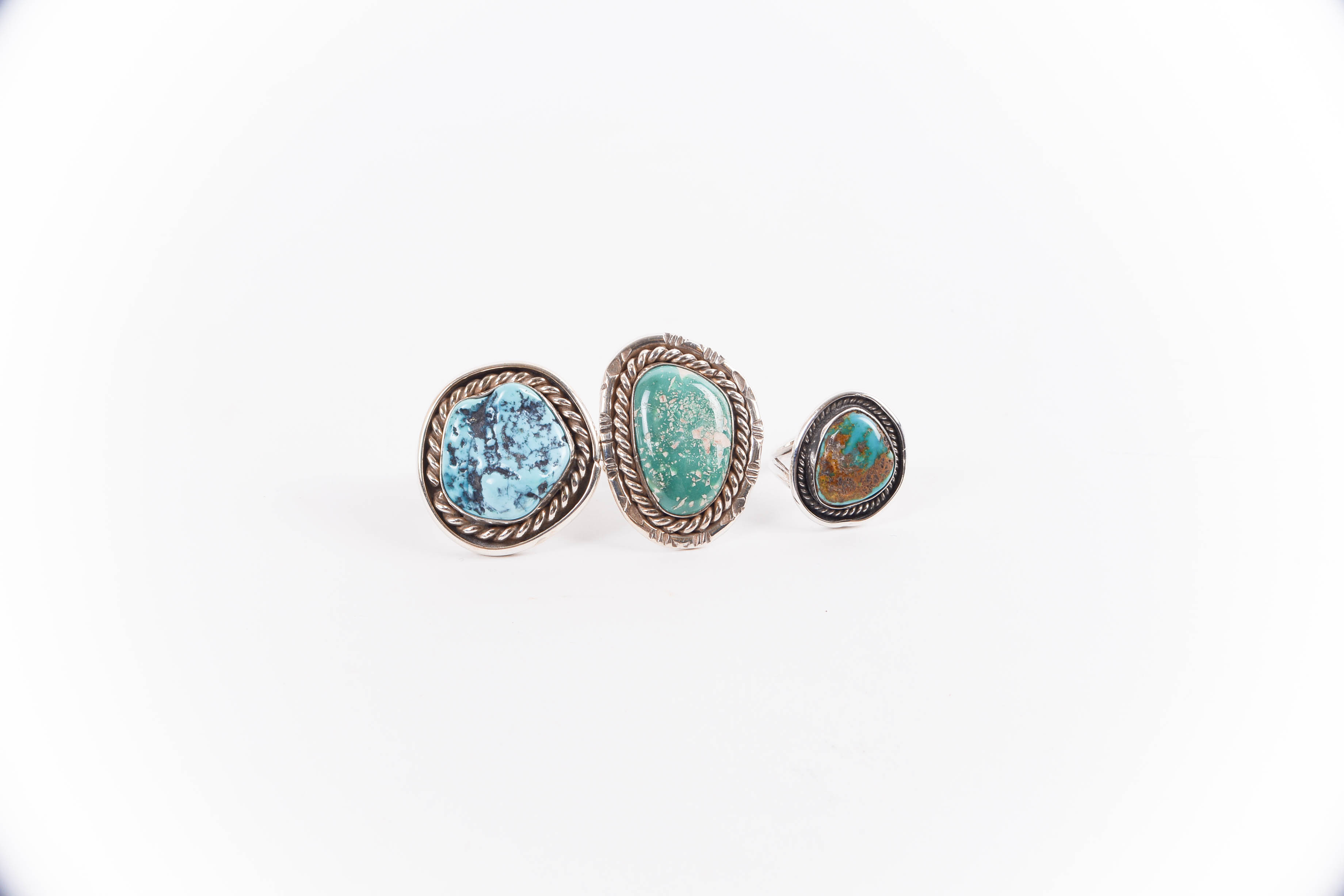 Grouping of Native American Style Silver Rings with Turquoise