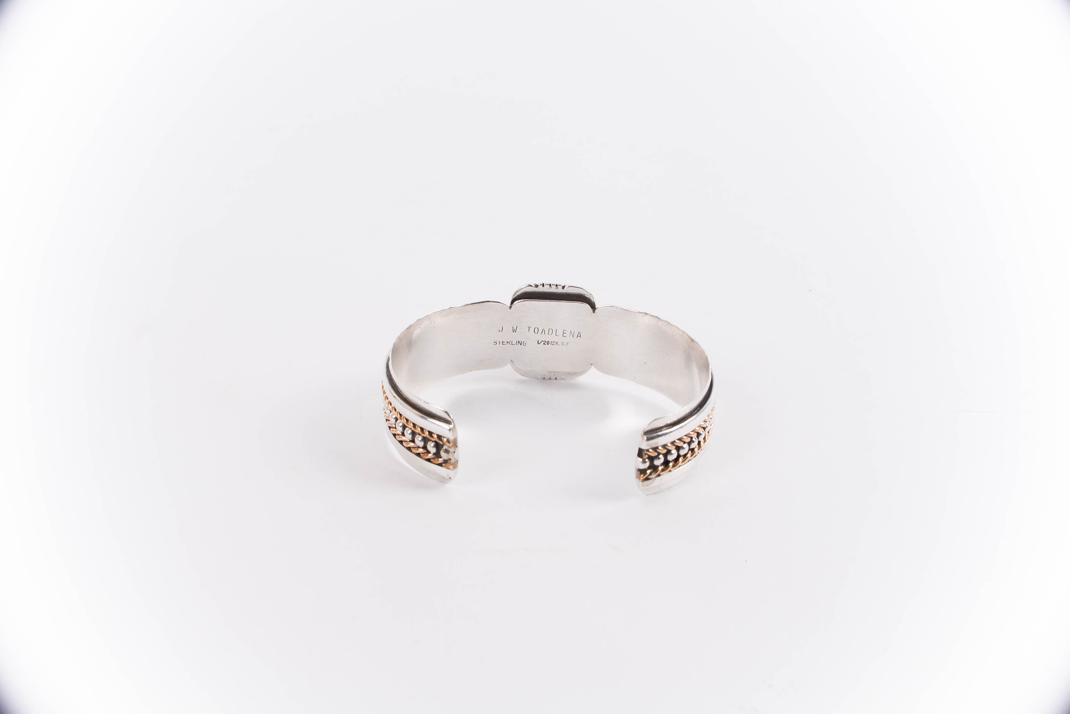 JW Toadlena Sterling Silver and Gold Filled Cuff Bracelet with Synthetic Opal