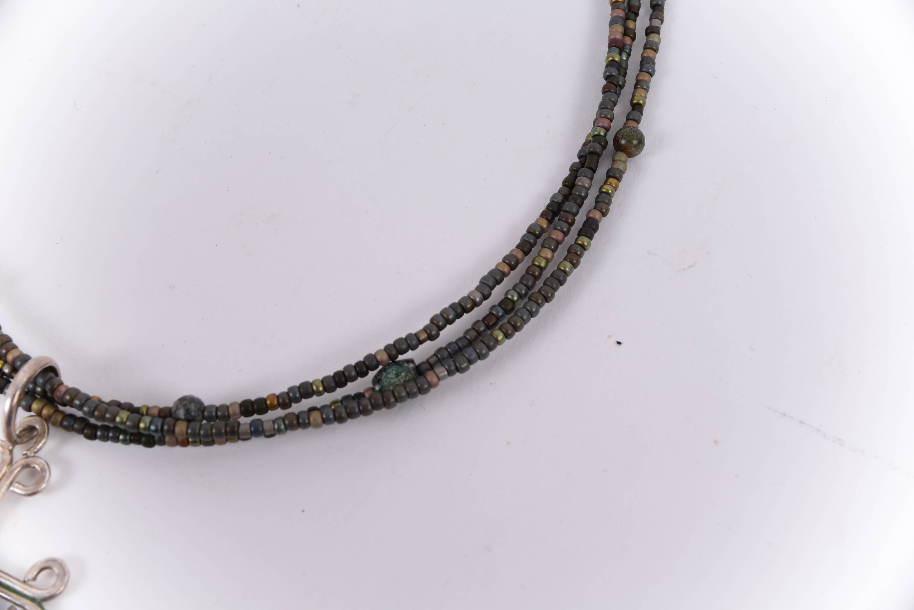 Signed David Morgan Celtic Linear Cross on Multi-Strand Beaded Necklace