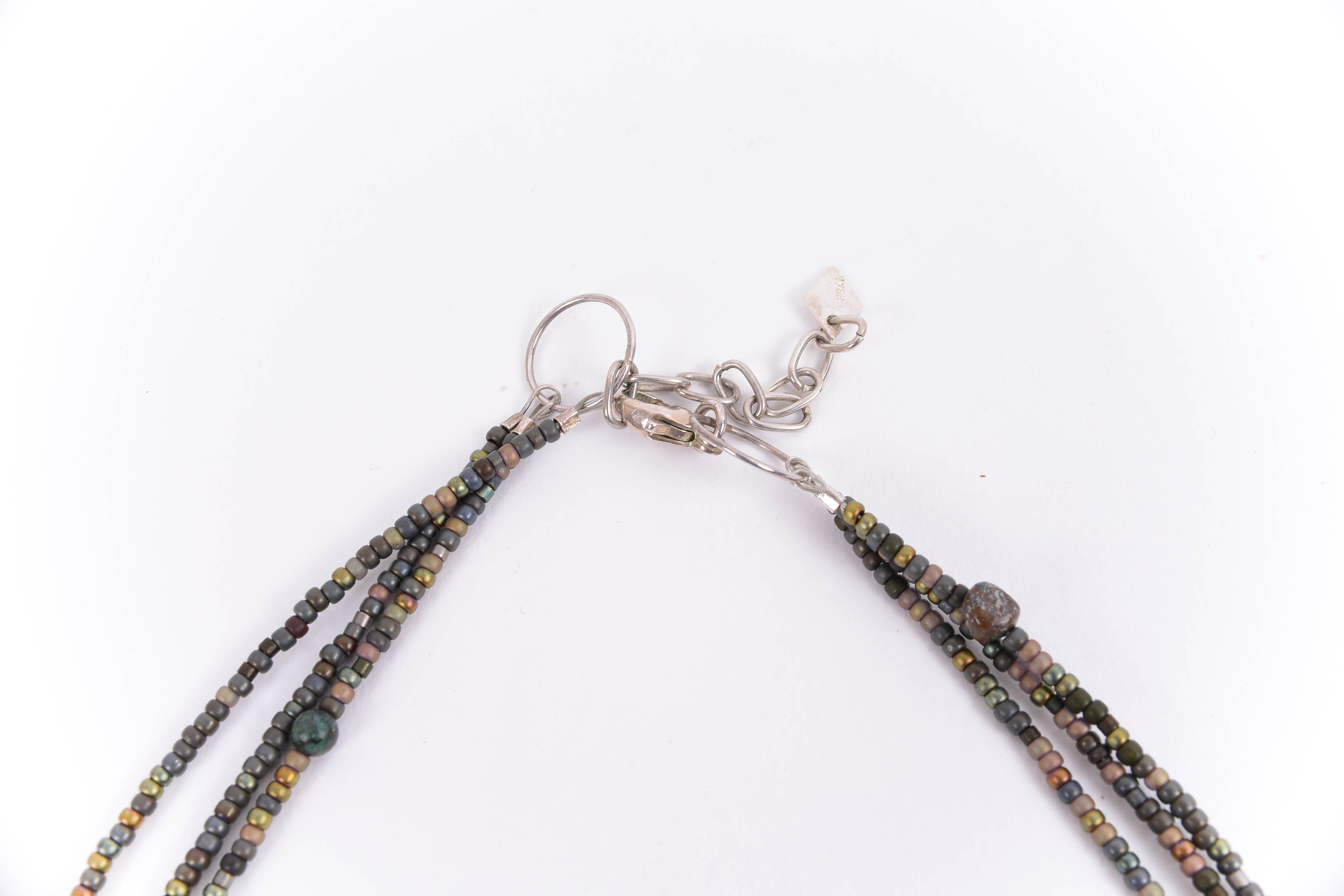 Signed David Morgan Celtic Linear Cross on Multi-Strand Beaded Necklace