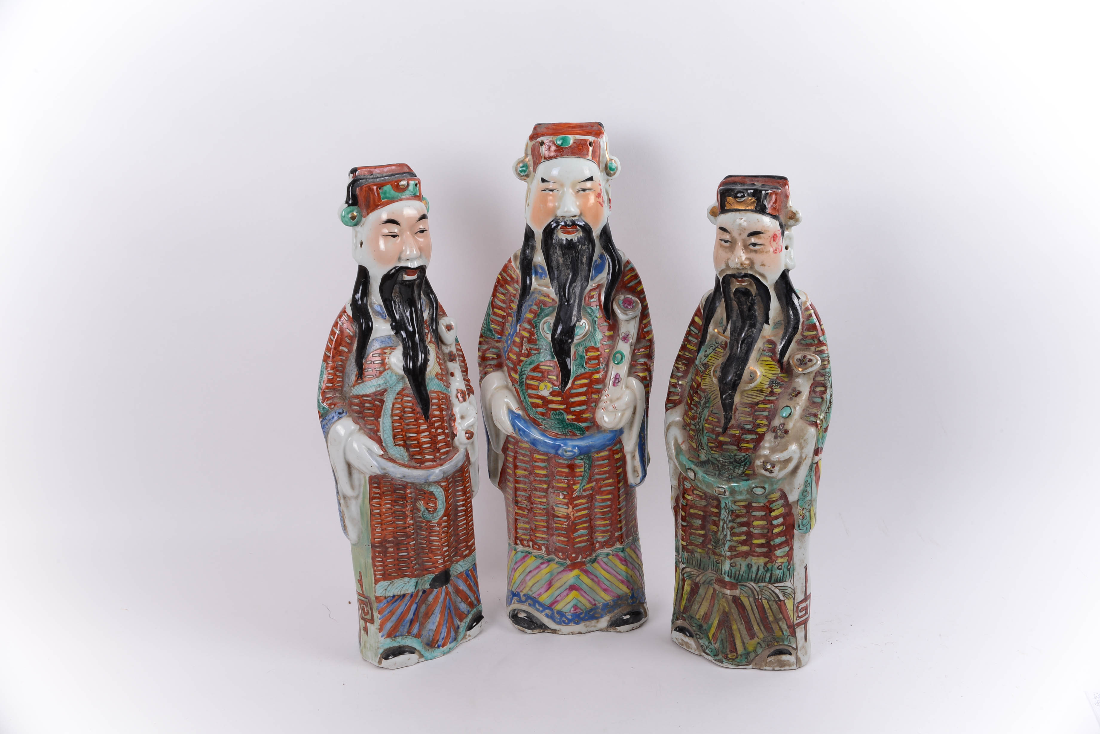 Antique Set of Chinese Porcelain God of Prosperity Figurines