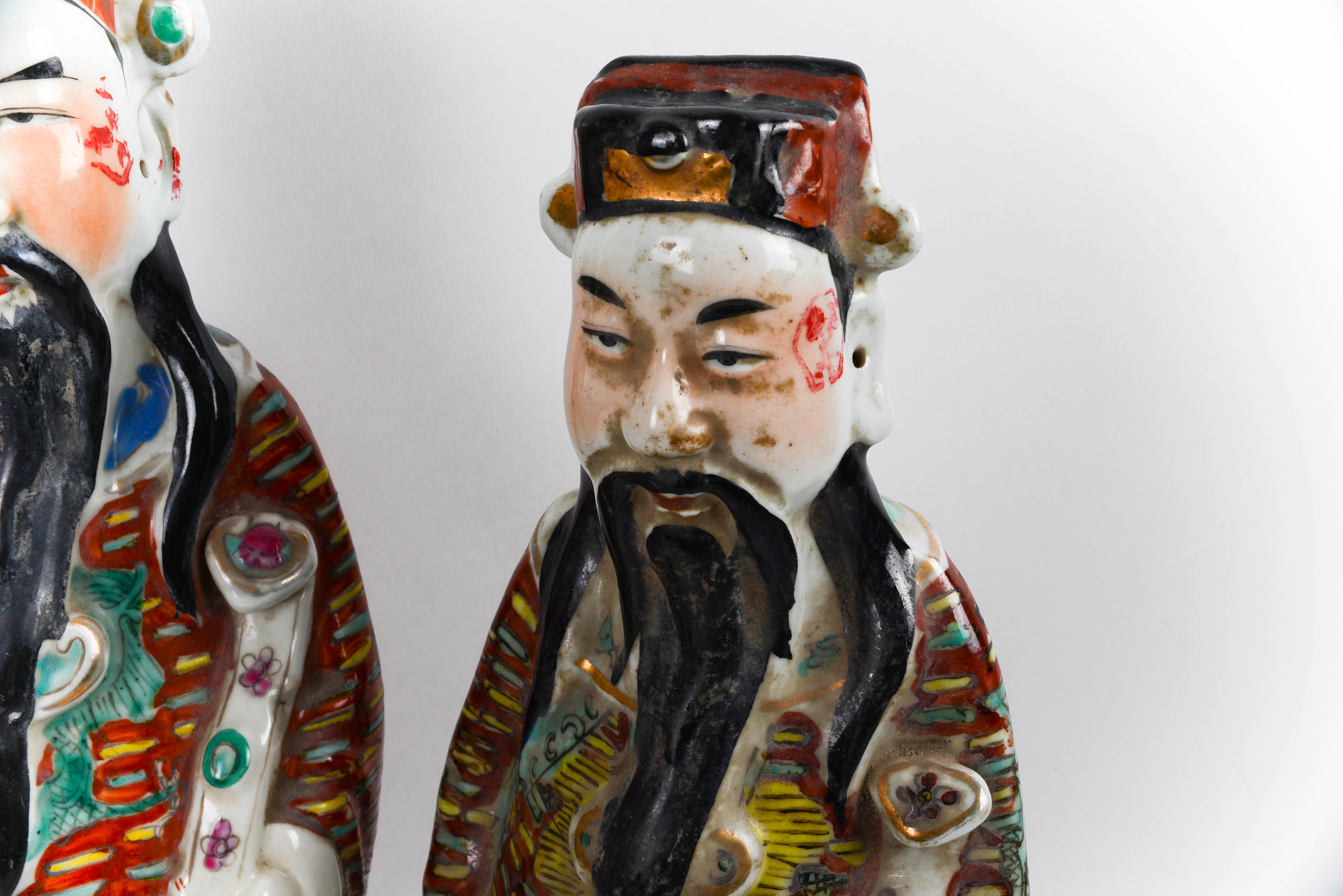 Antique Set of Chinese Porcelain God of Prosperity Figurines