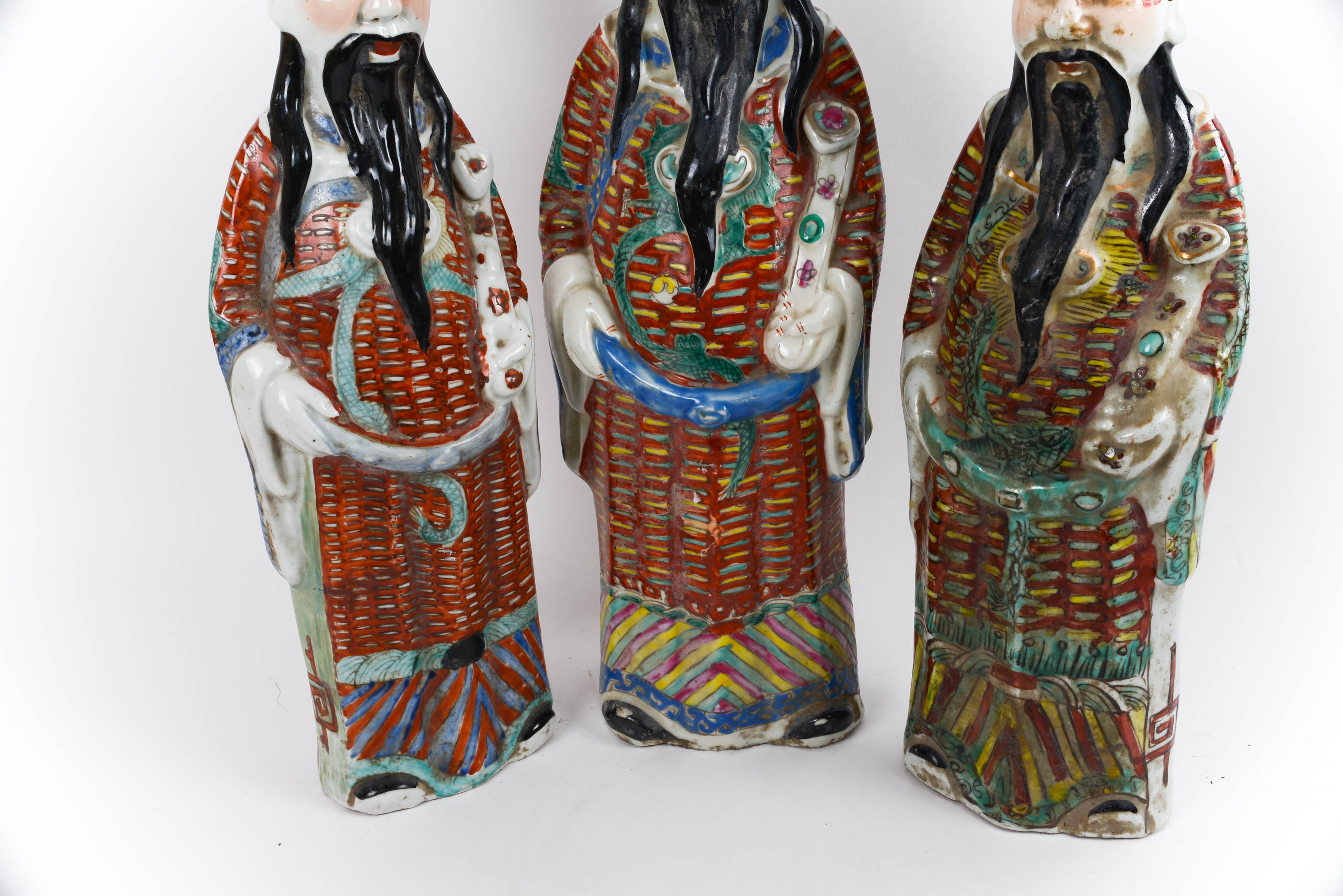 Antique Set of Chinese Porcelain God of Prosperity Figurines