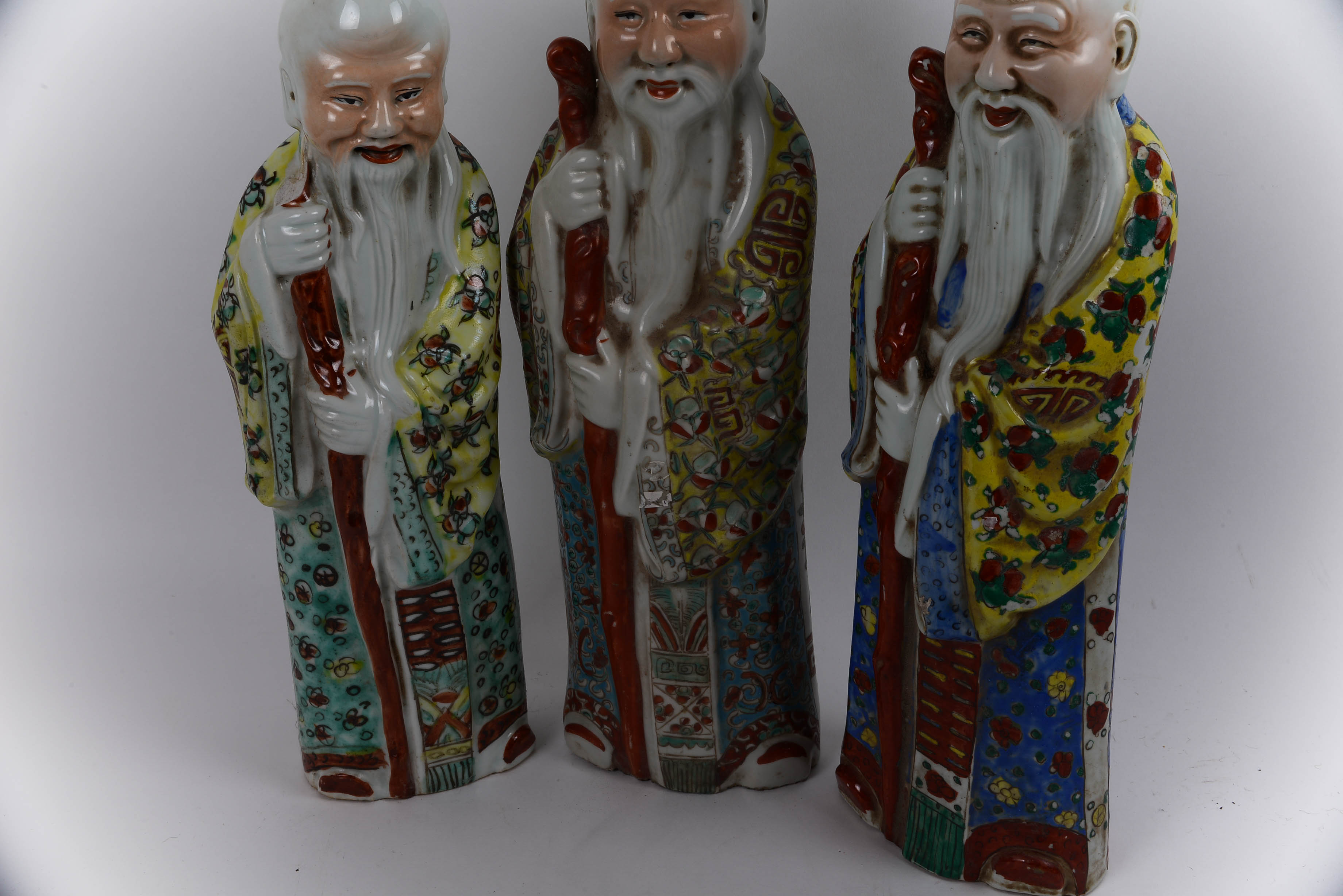 Antique Set of Chinese Porcelain God of Longevity Figurines