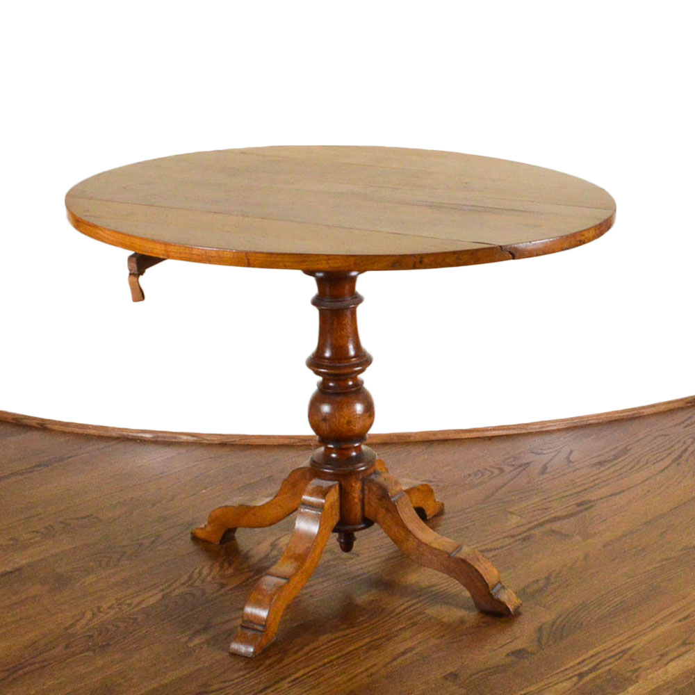 Antique French Drop Leaf Pedestal Side Table