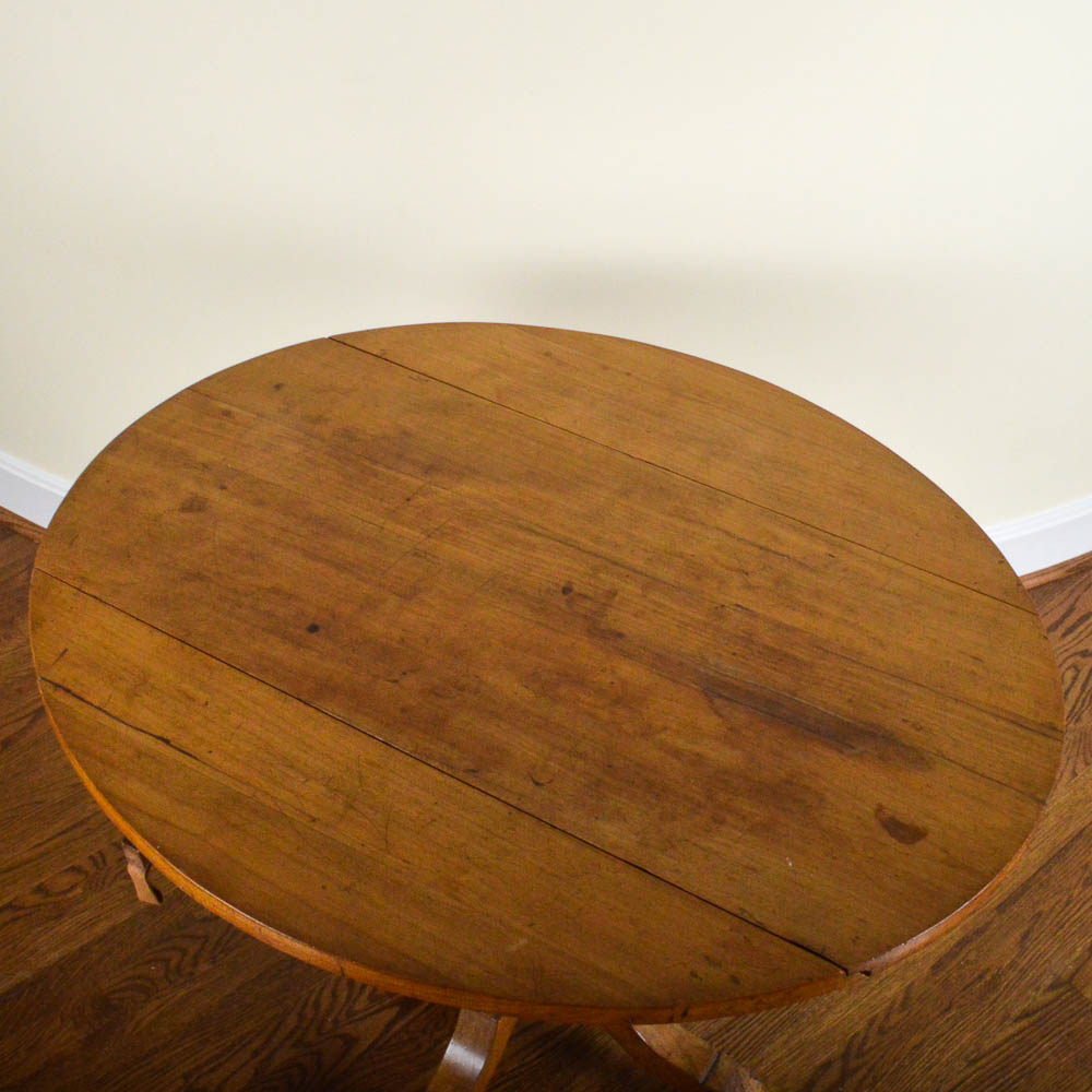 Antique French Drop Leaf Pedestal Side Table