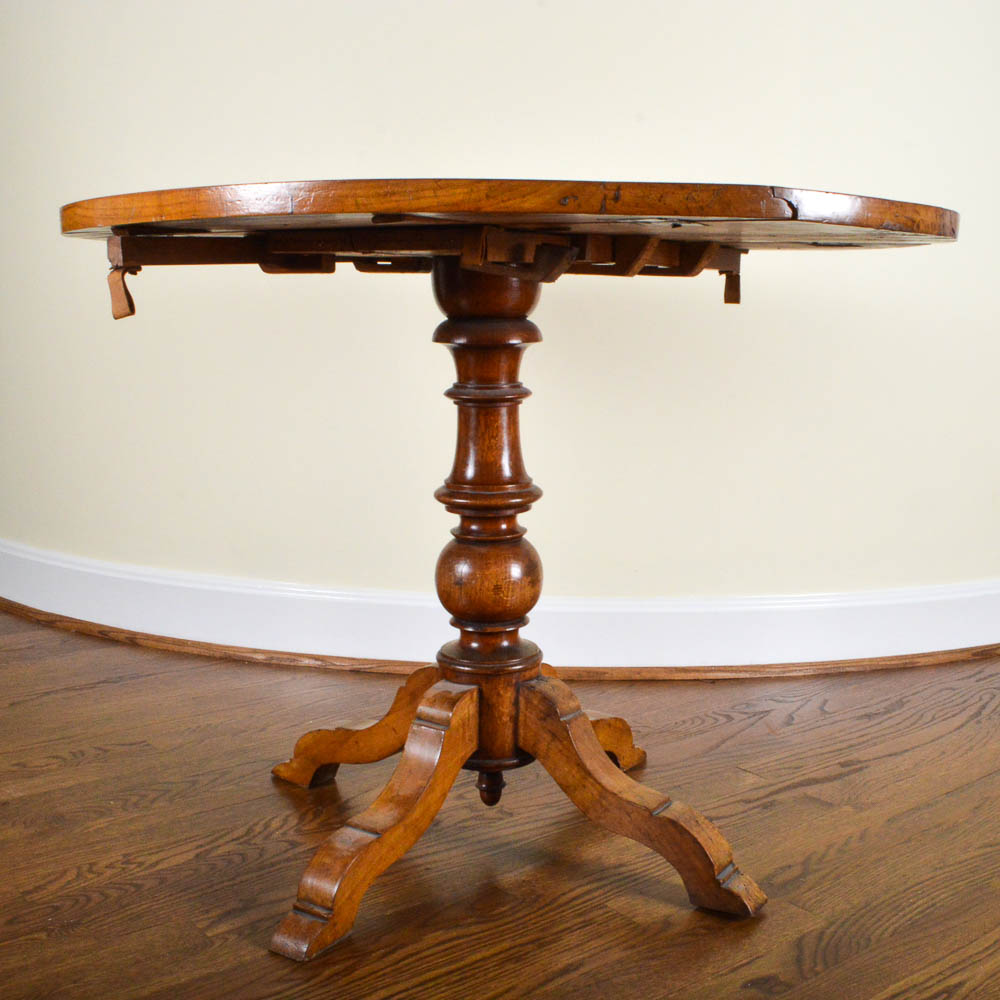 Antique French Drop Leaf Pedestal Side Table