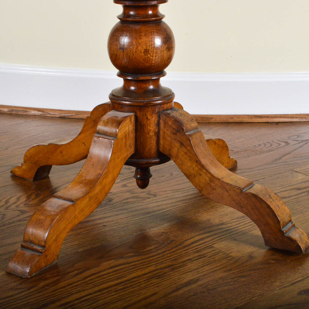 Antique French Drop Leaf Pedestal Side Table