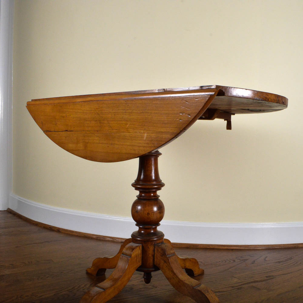 Antique French Drop Leaf Pedestal Side Table